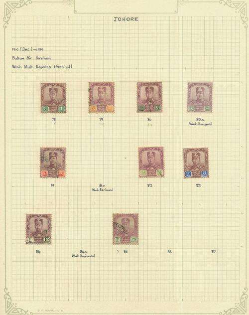 JOHORE 1910/19 BETWEEN SG 78-85 A DIFFICULT LOT OF VERY FINE USED/MINT