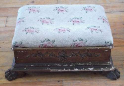 ABSOLUTELY GORGEOUS LITTLE FOOT STOOL - VERY OLD WITH ITS ORIGINAL STUFFING