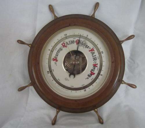 LOVELY OLD BARGO THEMOMETER IN THE SHAPE OF A SHIPS WHEEL - MADE IN WESTERN GERMANY