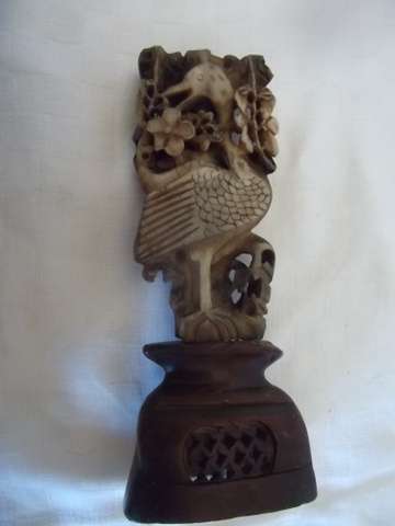 INTRICATE VINTAGE CHINESE STONE CARVING -  USED AS CANDLE HOLDER?