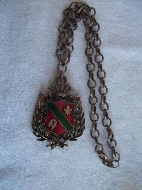 VINTAGE ENAMELED COAT OF ARMS PENDANT AND CHAIN