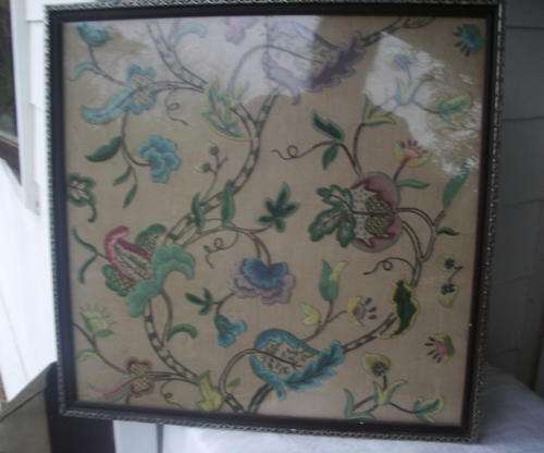 SPECTACULAR BOTANICAL EMBROIDERY BEHIND GLASS - 56 CM X 60 CM