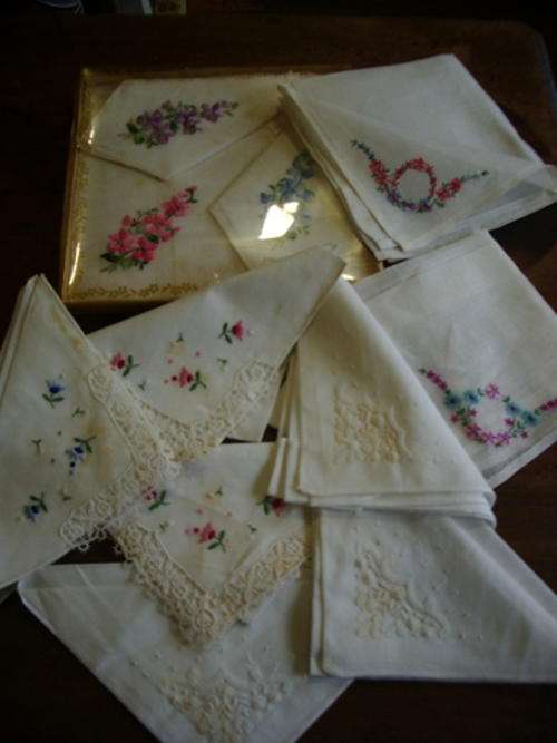 12 LOVELY EMBROIDERED AND LACEY FINE HANDKERCHIEFS