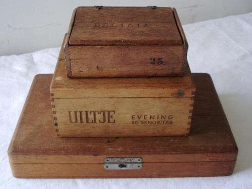 THREE LOVELY OLD WOODEN CIGAR BOXES