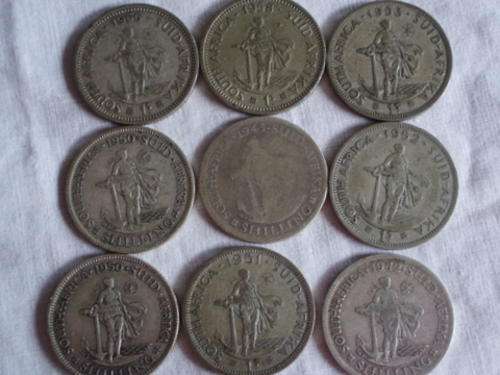 9 SHILLING COINS 1942, 1943, 2 X 1950, 1951, 1952, 1953, 1956, 1958