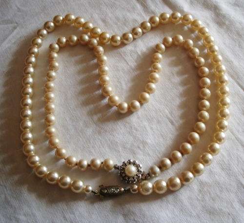 TWO STRANDS OF VINTAGE FAUX PEARLS WITH LOVELY OLD FASHIONED CLASPS