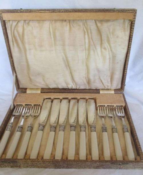 STUNNING FRENCH IVORY HANDLED FISH CUTLERY SET IN A CLOSE TO PERFECT CONDITION