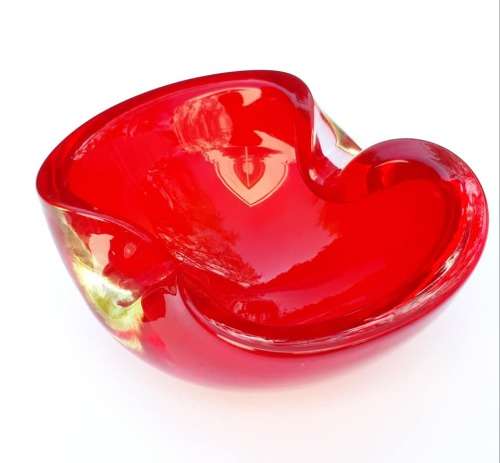 Beautiful true red with clear glass overlay Murano ashtray