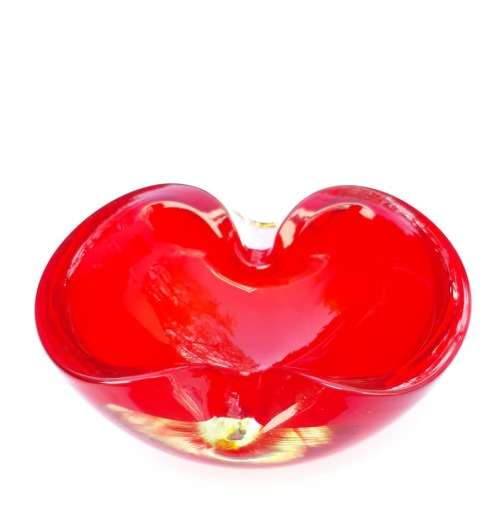 Beautiful true red with clear glass overlay Murano ashtray
