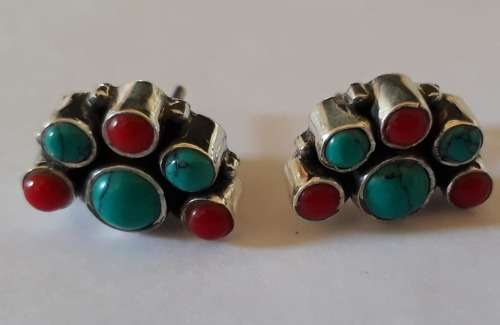 Gorgeous boho coral and turquoise set in sterling silver. 1.5 cm