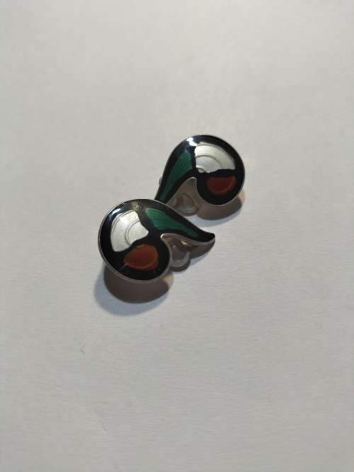Enameled Mid Century Hallmarked Norway sterling silver clip on earrings