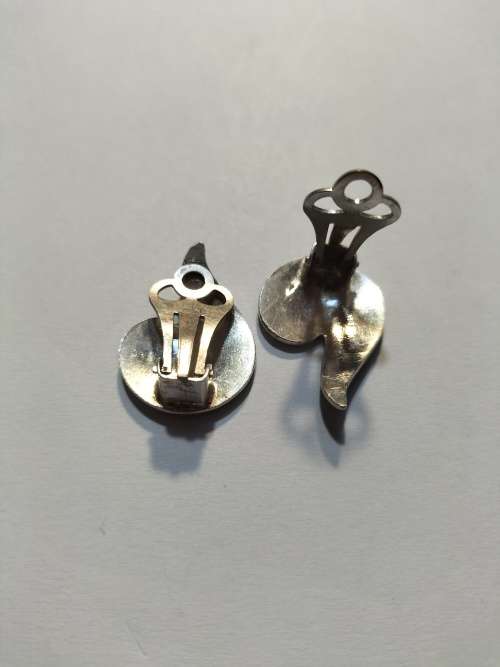 Enameled Mid Century Hallmarked Norway sterling silver clip on earrings