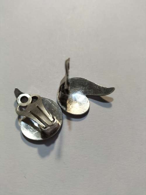 Enameled Mid Century Hallmarked Norway sterling silver clip on earrings
