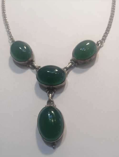 Boho sterling silver and green Calcedony necklace. Beautiful Item.