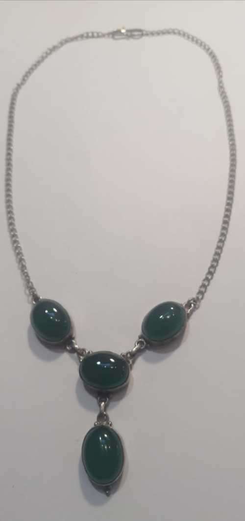Boho sterling silver and green Calcedony necklace. Beautiful Item.