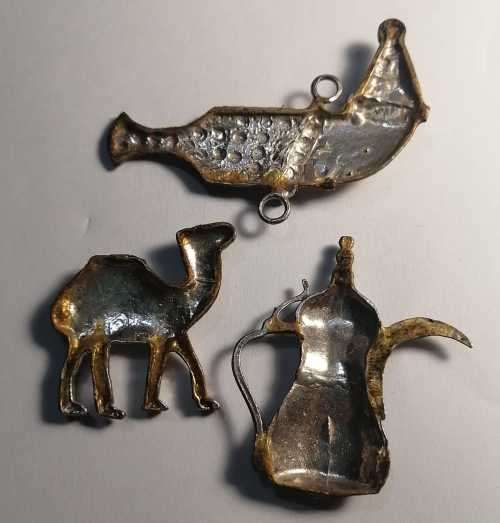 Sterling silver camel, jug and gun