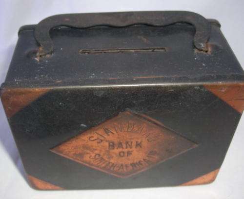 VERY OLD STANDARD BANK MONEY BOX \ COPPER AND STEEL