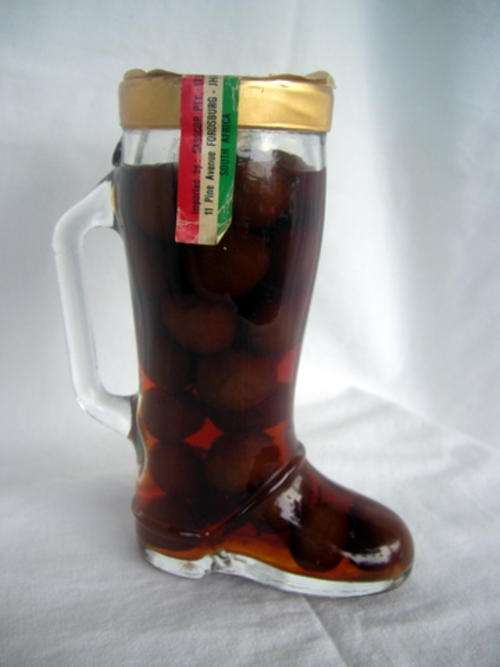 VINTAGE TOSCI CHERRIES IN BRANDY IN BOOT JAR - IMPORTED FROM ITALIA