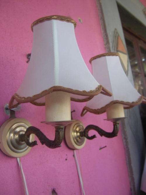 TWO FANCY BRASS WALL LAMPS - EACH WITH PULL SWITCH