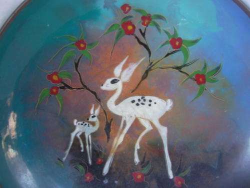 SIGNED GLASS ENAMEL BOWL **PICTURE OF BOKKIES ** BEAUOOTIFULL COLOURS