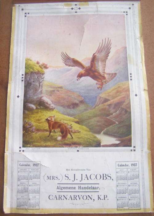 1927 CALENDAR FROM CARNARVON - MRS. S.J. JACOBS ALGEMENE HANDELAAR