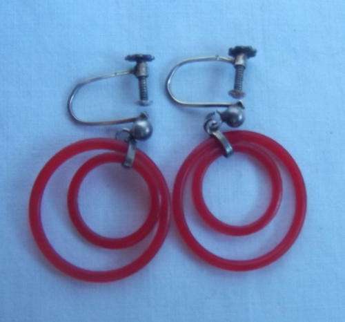 SUPER FLIRTY 1960'S STERLING SILVER AND (TYPE OF) BAKELITE EARRINGS  REALLY CUTE