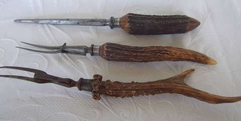 ELK HORN SERVING FORKS AND SHARPENER