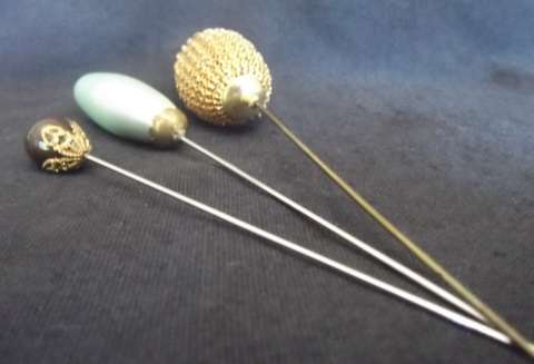 THREE STUNNING VINTAGE HATPINS     -     BEAUTIFUL COLLECTION!!!!!