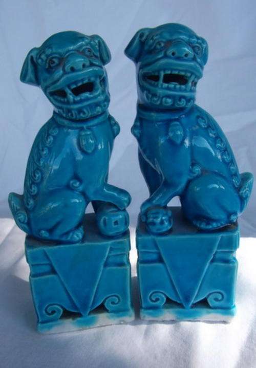 TWO EXQUIZITE TURQUOISE FOO DOGS