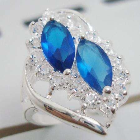 Stunning Blue Saphire 925 Sterling Silver Ring #7.5
