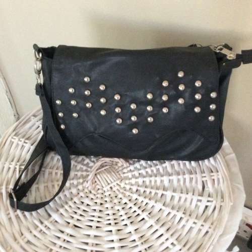 Lovely black soft leatheret hand bag with silver studs