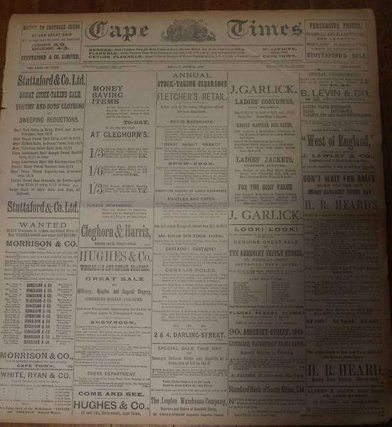 Boer War Era Cape Times Newspaper (June 15, 1900) - Authentic