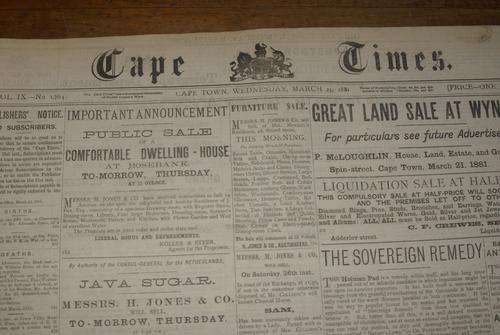 "End of 1st Boer War" Cape Times - March 23 1881 - Newspaper from the day the 1st Boer War Ended