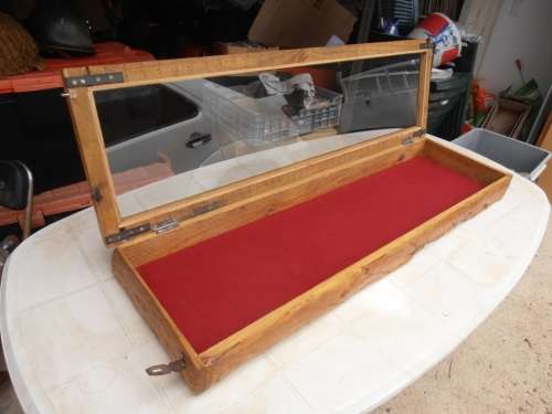 Large wooden display/presentation box with glass, one of two available