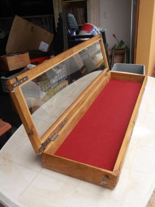Large wooden display/presentation box with glass, one of two available