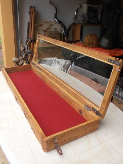 Large wooden display/presentation box with glass, one of two available
