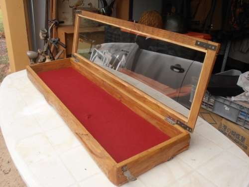 Large wooden display/presentation box with glass, one of two available