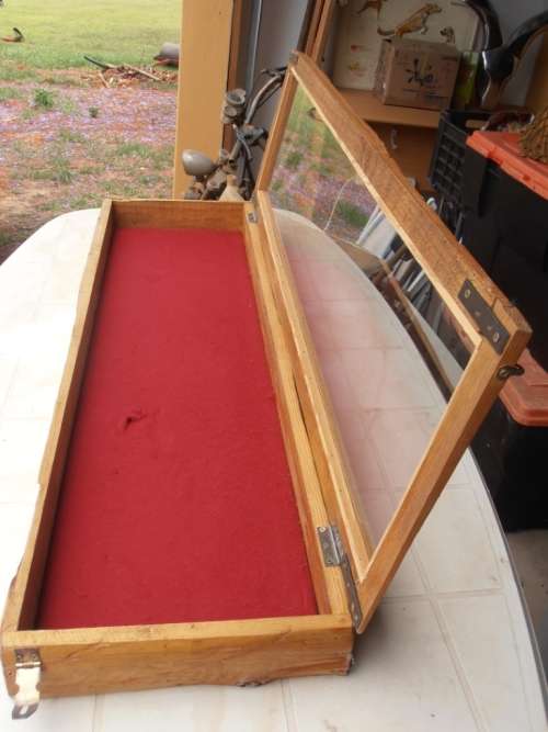 Large wooden display/presentation box with glass, one of two available