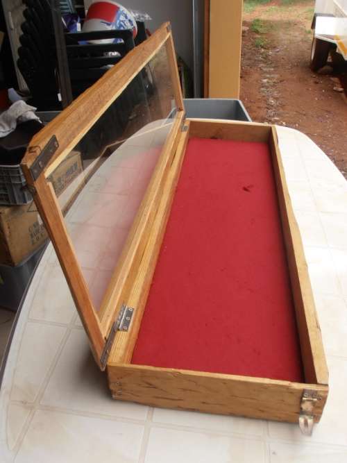 Large wooden display/presentation box with glass, one of two available