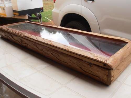 Large wooden display/presentation box with glass, one of two available