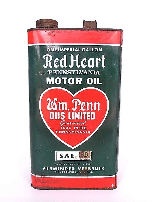 Vintage Red Heart WM Penn metal motor oil can