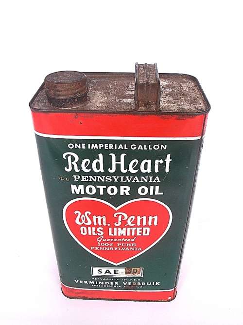 Vintage Red Heart WM Penn metal motor oil can