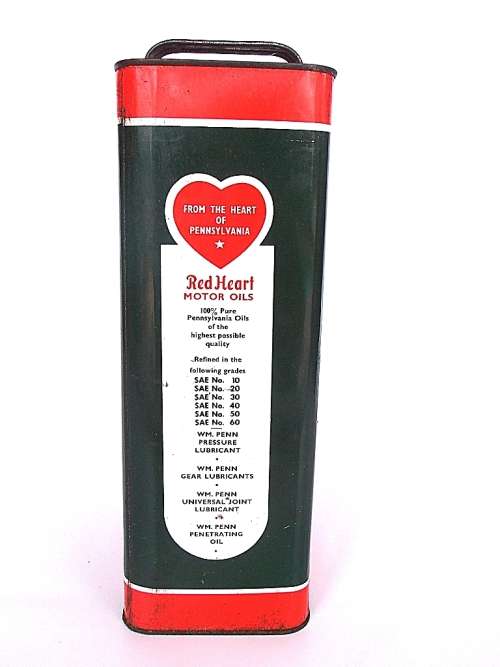 Vintage Red Heart WM Penn metal motor oil can