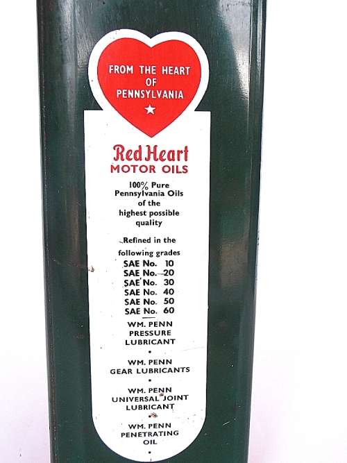 Vintage Red Heart WM Penn metal motor oil can