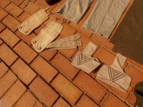 Large lot military clothing, WW2 to 1960's, battle dress, coat, balsak, bag, beige shorts & tops etc