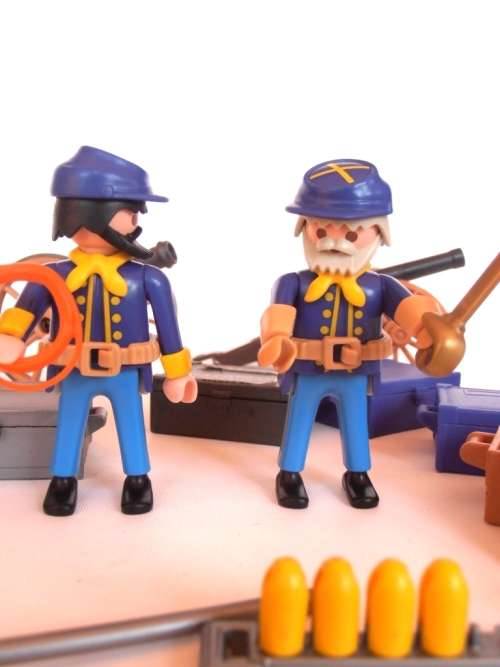 Vintage lot 1970's Playmobil US Army figures, soldiers and canons, Geobra