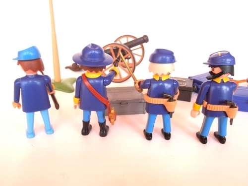 Vintage lot 1970's Playmobil US Army figures, soldiers and canons, Geobra