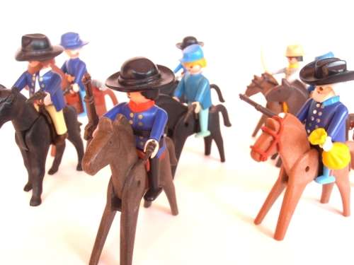 Vintage lot 1970's Playmobil US Army figures, soldiers and horses, Geobra