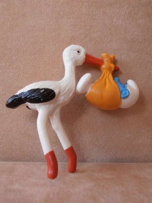 40248 Stork with Baby (Base missing) **SUPER SMURF**, vintage Smurfs figure.