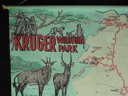 Kruger National Park Krugerwildtuin vintage cloth map, 1973, Hans Kumpf, large 87 cm x 45 cm